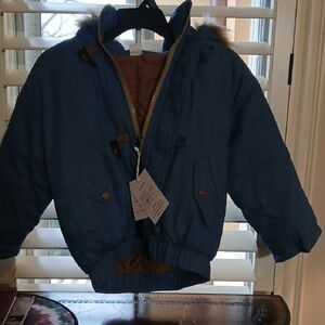 Babaa Blue and Brown Kids Puffer Jacket